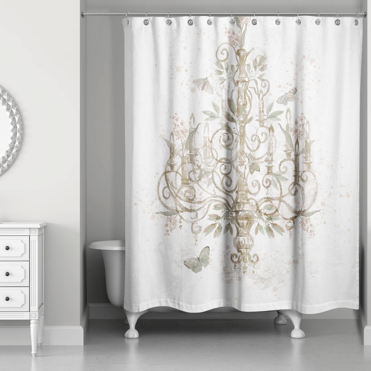 Soft Sage and Blush Chandelier 71" x 74" Shower Curtain